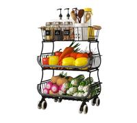 Carrello in filo metallico con ruote girevoli, organizer a più livelli per cucina, dispensa e ufficio
