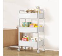Carrello in metallo a 3 livelli per bagno e cucina con ruote bloccabili, soluzione di archiviazione mobile, colore bianco, versatile carrello multiuso per un facile accesso e risparmio di spazio