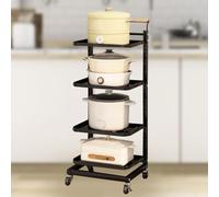 Carrello in metallo per la cucina, 4 ripiani per verdure e frutta, con coperchio bianco, include 3 ripiani e 1 cestino per una conservazione efficiente della cucina, nero - 4 x 4 tavole