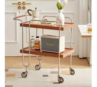 Carrello industriale a 2 livelli in legno e metallo con ruote, versatile carrello multiuso con maniglia per casa, ufficio, soggiorno e nization.