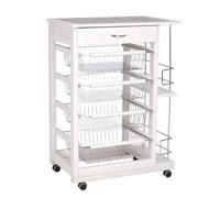 Carrello LANDHELL da cucina con cassetto e portafrutta con portabottiglie BIANCO