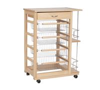 Carrello LANDHELL da cucina con cassetto e portafrutta con portabottiglie NATURA