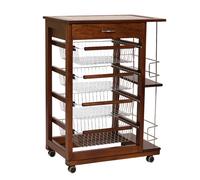 Carrello LANDHELL da cucina con cassetto e portafrutta con portabottiglie NOCE