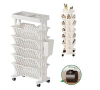 Carrello libreria Mobile Bianco su Ruote - Scaffale portaoggetti Mobile a 5 Ripiani con cestini Rimovibili, Perfetto per l'organizzazione di casa, Ufficio o Aula.