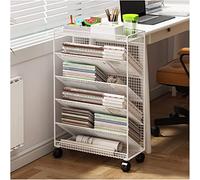 Carrello Libreria Moderno ed Elegante in Metallo con Ruote Bloccabili - 6 Ripiani - Ideale per Libri, Riviste, File - Utilità Pratica per Album e Ricette - Libreria Carrello for Libri