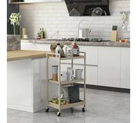 Dmora - Carrello Limone, Mobiletto poggiavivande, Tavolino mobile per pranzo, Tavolino da trasporto, 43x30 h80 cm, Panna