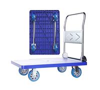 Carrello manuale pieghevole con ruote, Carrello a mano con ruote girevoli a 360° e freni, carrello pieghevole pianale blu, diverse misure(D,90*60cm)