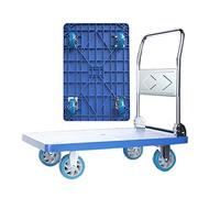 Carrello manuale pieghevole con ruote, Carrello a mano con ruote girevoli a 360° e freni, carrello pieghevole pianale blu, diverse misure(A,90*60cm)