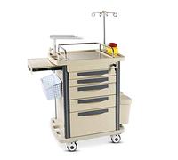 Carrello medico di emergenza - Carrello di emergenza mobile con scheda cardiaca, palo IV, supporto O2, ciabatta, pattumiera, cassetti per ospedali e cliniche