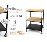 CARRELLO METALLO LEGNO NERO PORTA VIVANDE 3 RIPIANI MULTIUSO MODERNO h685835