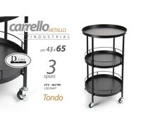 CARRELLO METALLO NERO PORTA VIVANDE TONDO 3 RIPIANI MULTIUSO MODERNO h6543CM