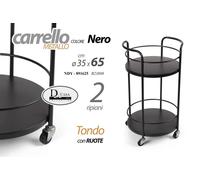 CARRELLO METALLO NERO TONDO 2 RIPIANI MULTIUSO PORTA VIVANDE ARREDO 6235 CM
