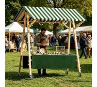 Carrello Mobile, Bancarella da Mercato Pieghevole in Legno con Tettuccio a Strisce, Stand Pieghevole per Mercati Contadini, Sagre, Feste e Piccole Imprese(Green,120cm)