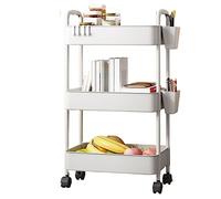 Carrello mobile con ganci e secchi da appendere per snack, frutta, verdura