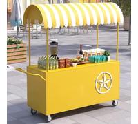 Carrello mobile del venditore di alimenti, bancarella di mercato all'aperto portatile con baldacchino a strisce e ruote, ideale per carrelli alimentari e concessioni