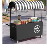 Carrello mobile del venditore di alimenti, bancarella di mercato all'aperto portatile con baldacchino a strisce e ruote, ideale per carrelli alimentari e concessioni
