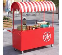Carrello mobile del venditore di alimenti, bancarella di mercato all'aperto portatile con baldacchino a strisce e ruote, ideale per carrelli alimentari e concessioni