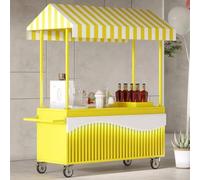 Carrello mobile di vendita con baldacchino a strisce, Stand all'aperto del venditore di cibo con le ruote, bancarella portatile per gli eventi, cibo di strada