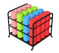 Carrello mobile per tappetino da yoga, organizer per casa e palestra, supporto per rullo in schiuma, espositore per 16 tappetini, ideale per studi di yoga e esercizi a casa (nero)