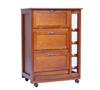 Carrello mobiletto con ante a ribalta e portabottiglie in legno CILIEGIO