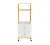 Carrello moderno con 4 ruote, 2 cassetti e supporto per asciugatrice, ripiani aperti per attrezzi da parrucchiere, armadietto portaoggetti per barbiere, ideale per centri estetici e saloni di bellezza