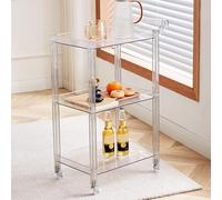 Carrello moderno in acrilico a 3 ripiani con maniglia trasparente, tavolino portaoggetti e portabottiglie multifunzione da cucina (bianco)