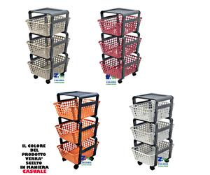 CARRELLO MODULA MULTIUSO PORTAOGGETTI PORTA FRUTTA 3 RIPIANI CON RUOTE
