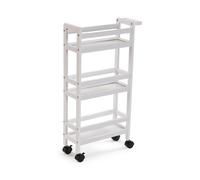 Carrello Multifunzionale Salvaspazio in Legno BIANCO 3 Ripiani 4 Ruote per Casa