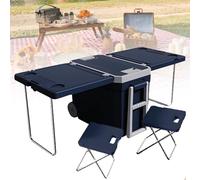 Carrello multifunzione pieghevole con tavolo e 2 sedie per picnic all'aperto e campeggio, non necessita di elettricità o compressore