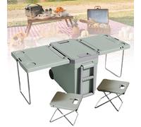 Carrello multifunzione pieghevole con tavolo e 2 sedie per picnic all'aperto e campeggio, non necessita di elettricità o compressore