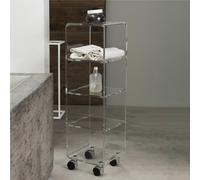 Carrello multiuso , bagno , cucina , ufficio con ruote 3 piani 25x25xh84 cm VEGA MULTY S in metacrilato ad alto spessore 8 mm trasparente