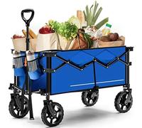 Carrello multiuso Carro pieghevole, carrello resistente con due portabevande, carro della spesa for il campeggio, lo shopping, sport(Blue)