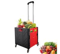 Carrello multiuso Cassetta con rotelle ruote pieghevole Carrello portaoggetti for carichi pesanti maniglia telescopica for la spesa(Red)