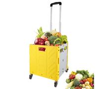 Carrello multiuso Cassetta con rotelle ruote pieghevole Carrello portaoggetti for carichi pesanti maniglia telescopica for la spesa(Yellow)