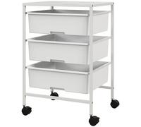 Carrello Multiuso con 3 Cestini Estraibili e Ruote 40,8x33,5x60,5 cm in Acciaio e PP Bianco