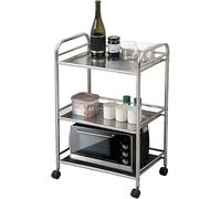 Carrello multiuso in acciaio inox con 3 ripiani, ruote bloccabili, ideale per cucina, bagno, soggiorno, capacità 50 kg, soluzione versatile