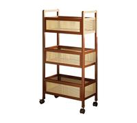 Carrello multiuso in legno a 3 ripiani con cesti, scaffale mobile su ruote, per dormitorio, cucina e ufficio, facile da montare, 50 x 26 x 93 cm, soluzione salvaspazio