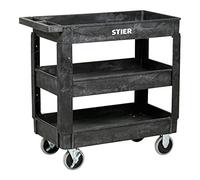 Carrello multiuso in plastica STIER, 3 ripiani, portata 250 kg, 87x43x85 cm, 2 dispositivi di bloccaggio, cassettiera su ruote, carrello portautensili