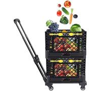 Carrello multiuso pieghevole con cestini, carrello per la spesa e lo spostamento, grande capacità, design portatile per generi alimentari e esigenze di trasporto