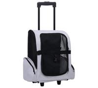 Carrello multiuso pieghevole per animali domestici grigio, gabbia di trasporto leggera e ventilata per piccoli gatti, cani e conigli, con finestre a rete su tre lati