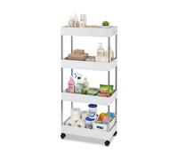 Carrello Multiuso Salvaspazio Bianco a 4 Livelli per Cucina e Bagno con Ganci