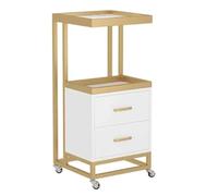 Carrello Parrucchiere Estetista Carrello Da Salone A 2 Livelli Con Cassetti Di Stoccaggio In Metallo Portaoggetti Bellezza Utilità Domicilio Mobile(Gold+White)