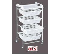 CARRELLO PARTY CON VASSOIO 4 CASSETTI BIANCO/BIANCO