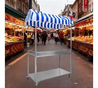 Carrello per alimenti pieghevole a 2 livelli su ruote con chiosco per gelato e dessert, perfetto per eventi all'aperto, fiere, cibo da strada (lunghezza 100 cm)