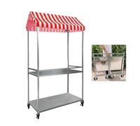 Carrello per alimenti pieghevole per aziende, espositore a 2 livelli, chiosco per mercato agricolo, piano di lavoro in metallo per mostre artigianali, lunghezza 100 cm