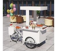 Carrello per alimenti portatile a 3 ruote, grande, con scatola portaoggetti, a pedale a caricamento frontale, per vendere cibo, fiori, bevande e pane, bianco