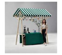Carrello per alimenti portatile con tettoia a righe, supporto mobile resistente con ruote, espositore commerciale in legno per vendere snack, dolci/giocattoli (verde, grande)