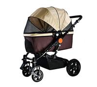 Carrello per animali domestici a 4 ruote, carrelli da viaggio per cani e gatti Passeggino antiurto, pieghevole con un clic, installazione rapida, per animali di piccola taglia (marrone)