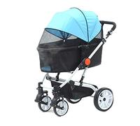 Carrello per animali domestici a 4 ruote, carrelli da viaggio per cani e gatti Passeggino antiurto, pieghevole con un clic, installazione rapida, per animali di piccola taglia (blu)
