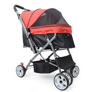 Carrello per animali domestici a 4 ruote Carrello per cani e gatti Carrello da viaggio Passeggino antiurto Direzione regolabile, pieghevole con un clic, installazione rapida (Rosso)